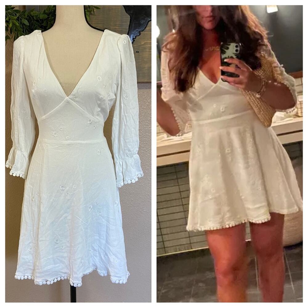NWOT Lulus In the Meadow White Embroidered Backless Mini Dress